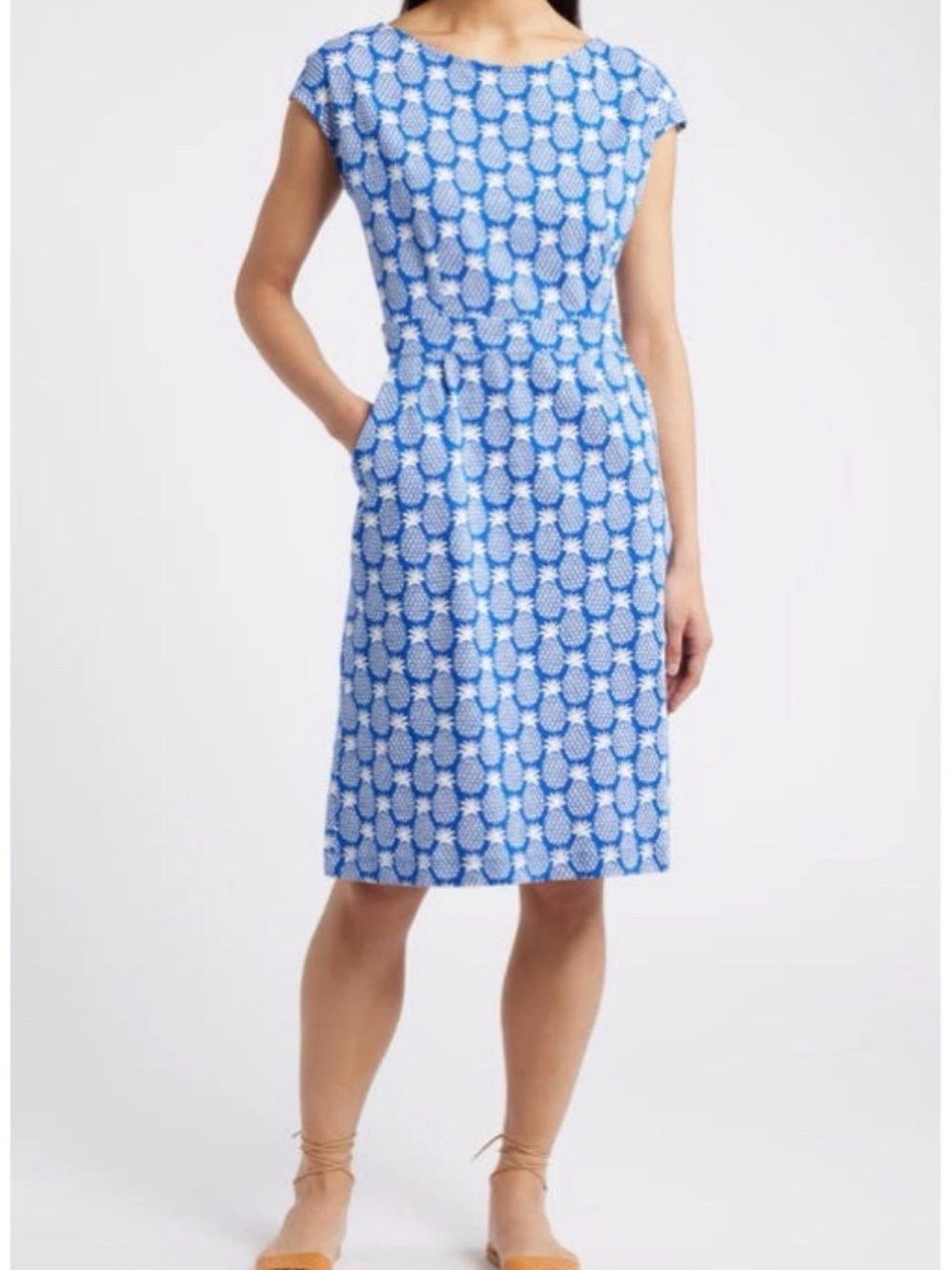 Boden Florrie Print Jersey Dress Womens 6 Blue White Surf The Web Pineapple Geo